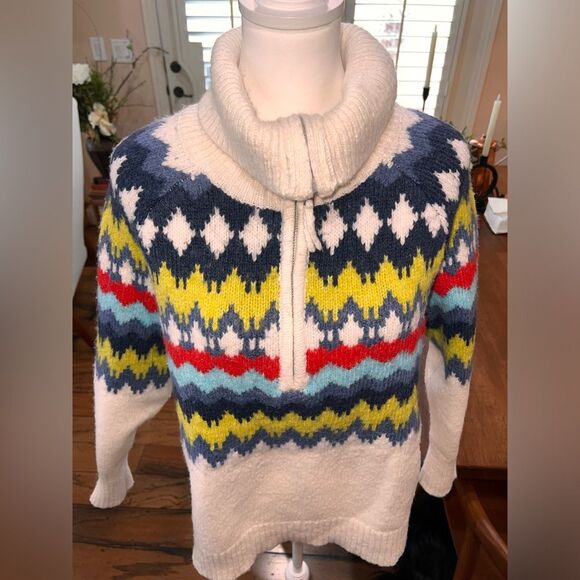 Aerie Fair Isle Half Zip Sweater Wool Blend Cozy Soft Nordic Pattern M Winter - Picture 3 of 8